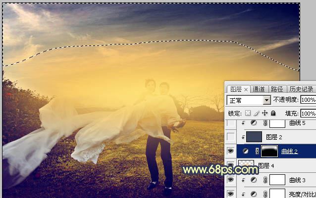 Photoshop调出大气的晨曦暖色外景婚片