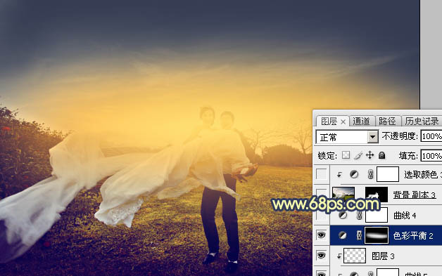 Photoshop调出大气的晨曦暖色外景婚片