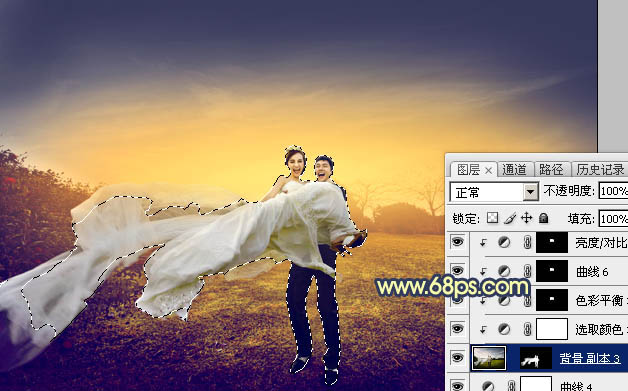 Photoshop调出大气的晨曦暖色外景婚片