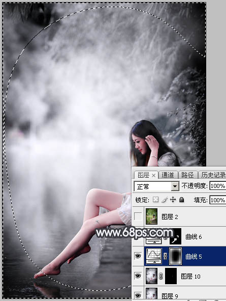 Photoshop使用图层样式打造唯美的古典淡蓝色树林人物图片