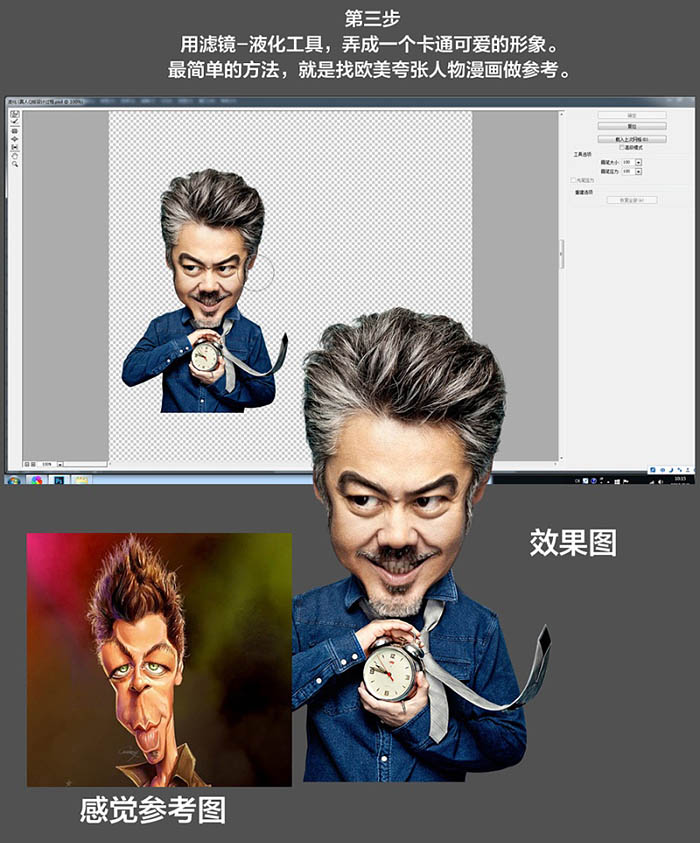 Photoshop利用液化工具快速把大叔的照片转为调皮的Q版大头像