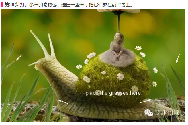 PS合成童话中坐在蜗牛上的小花仙子