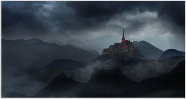 PS合成制作夜幕下的恐怖城堡