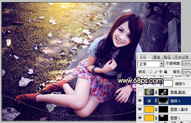 Photoshop草地上的人物调制出偏冷的黄褐色