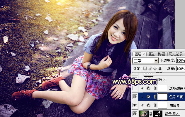 Photoshop草地上的人物调制出偏冷的黄褐色