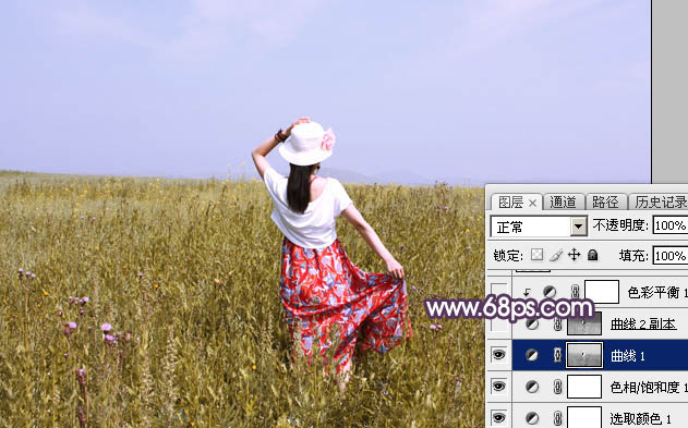 Photoshop为秋季草原图片打造清爽的韩系淡冷色