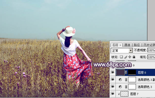 Photoshop为秋季草原图片打造清爽的韩系淡冷色