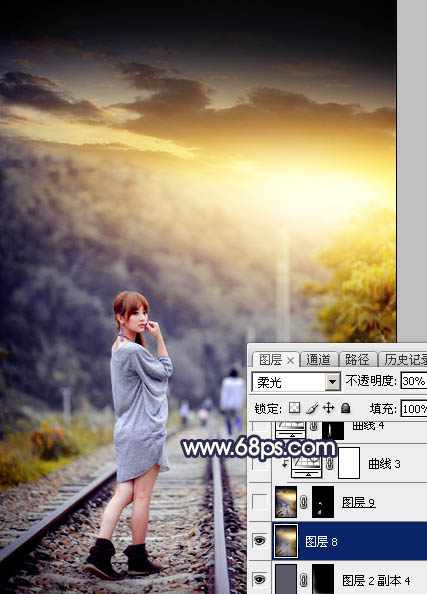 Photoshop调出唯美的暗调霞光色的外景泛白图片