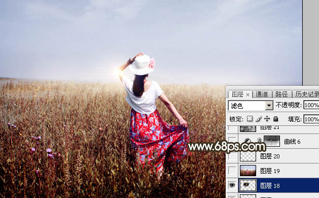 Photoshop调制出秋季冷褐色草原人物图片