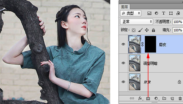 Photoshop将美女图片打造出古色古香的园林人像效果
