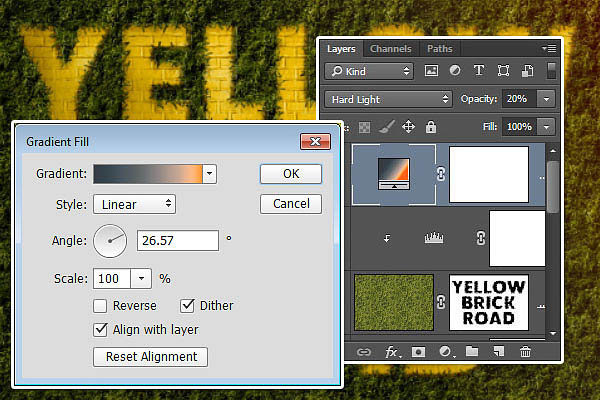 Photoshop设计制作藤蔓中露出的金色墙壁字