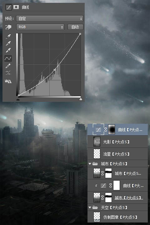 PS合成恐怖的流星袭击城市场景