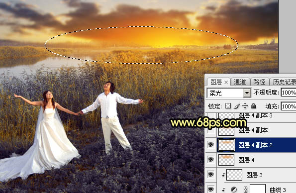 Photoshop将芦苇边的情侣加上唯美的晨曦