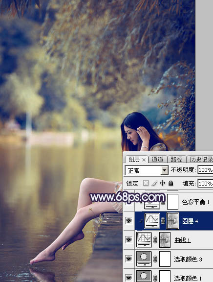 Photoshop为湖景人物图片打造出唯美的淡调蓝紫色