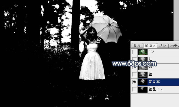 Photoshop调制出唯美的暗调霞光树林人物