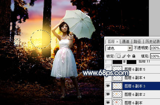 Photoshop调制出唯美的暗调霞光树林人物