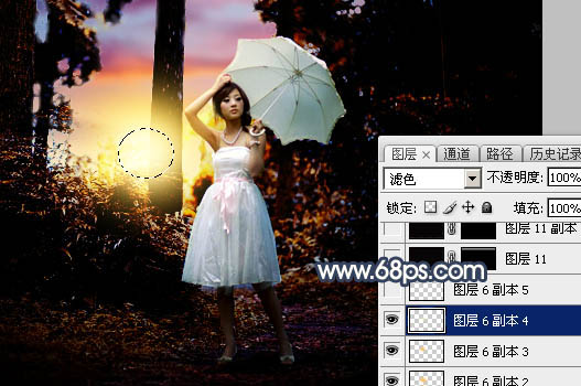 Photoshop调制出唯美的暗调霞光树林人物