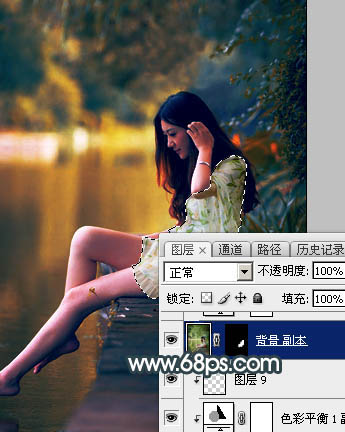 Photoshop将水景人物图片打造高对比的暗调黄褐色效果