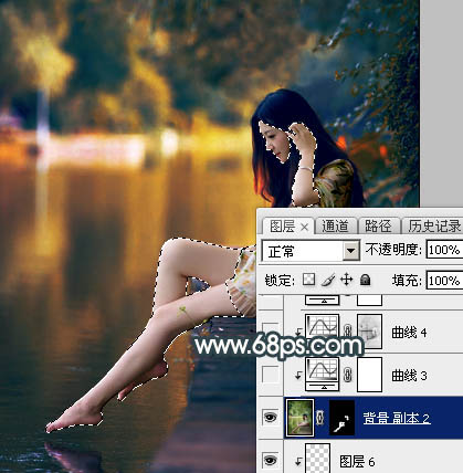 Photoshop将水景人物图片打造高对比的暗调黄褐色效果