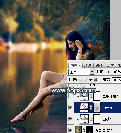 Photoshop将水景人物图片打造高对比的暗调黄褐色效果