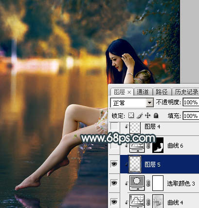 Photoshop将水景人物图片打造高对比的暗调黄褐色效果
