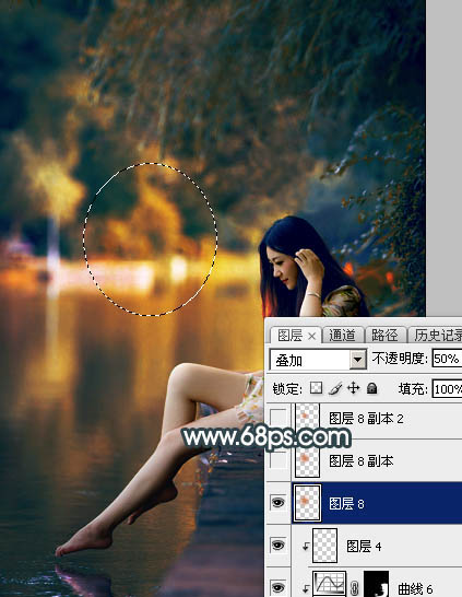 Photoshop将水景人物图片打造高对比的暗调黄褐色效果