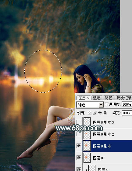 Photoshop将水景人物图片打造高对比的暗调黄褐色效果