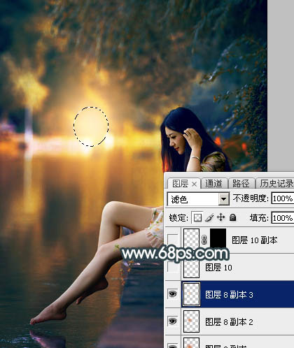 Photoshop将水景人物图片打造高对比的暗调黄褐色效果