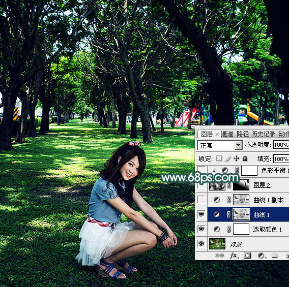 Photoshop调制出梦幻透射光束树林人物图片