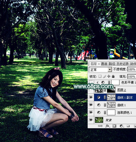 Photoshop调制出梦幻透射光束树林人物图片