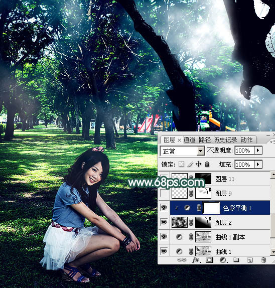 Photoshop调制出梦幻透射光束树林人物图片