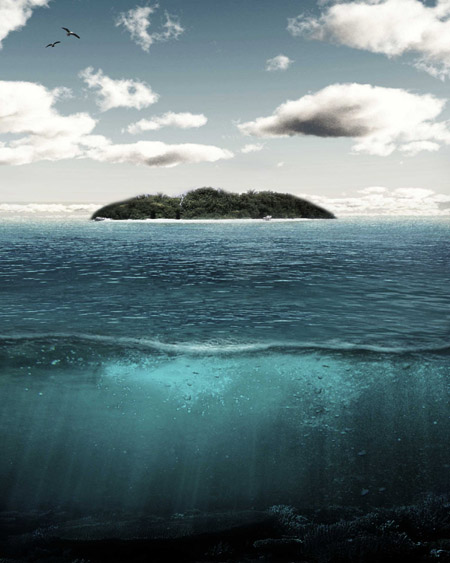 PS合成制作出漂浮在海面上的岛屿