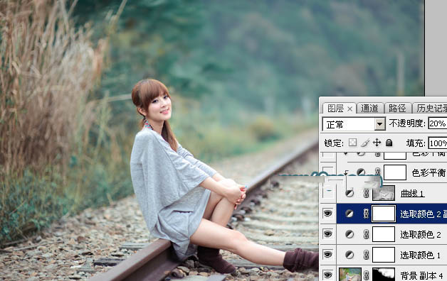 Photoshop为外景人物图片打造古典梦幻的春季暗青色