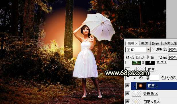 Photoshop调制出较暗的晨曦阳光色树林人物图片