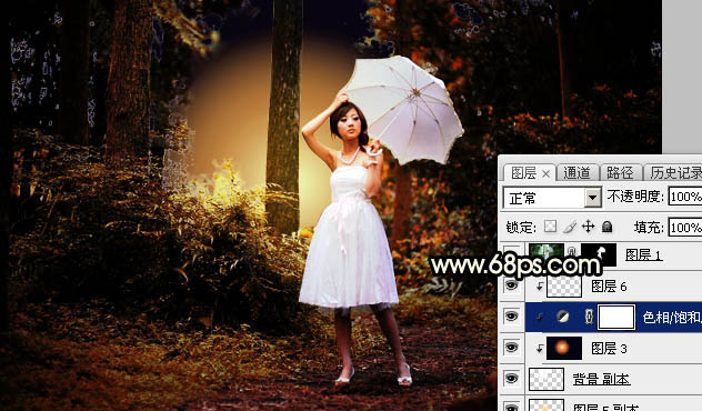 Photoshop调制出较暗的晨曦阳光色树林人物图片