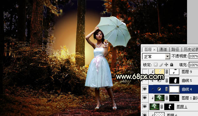 Photoshop调制出较暗的晨曦阳光色树林人物图片