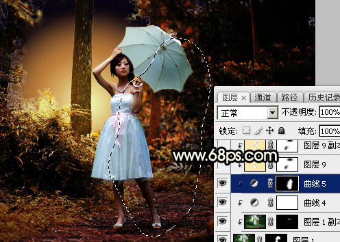 Photoshop调制出较暗的晨曦阳光色树林人物图片