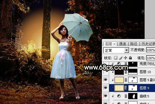 Photoshop调制出较暗的晨曦阳光色树林人物图片