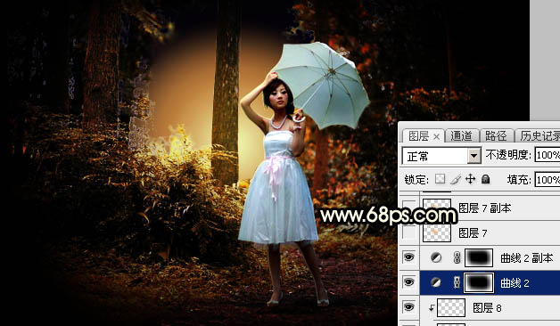 Photoshop调制出较暗的晨曦阳光色树林人物图片