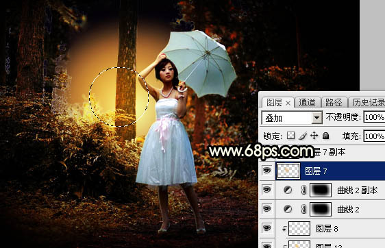 Photoshop调制出较暗的晨曦阳光色树林人物图片