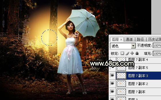 Photoshop调制出较暗的晨曦阳光色树林人物图片