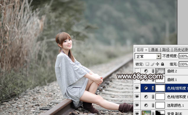 用Photoshop制作淡美的蓝褐色外景人物图片