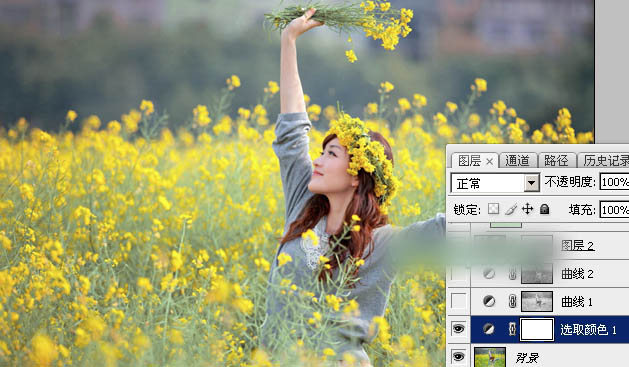 Photoshop调出甜美的淡绿色油菜花人物图片教程