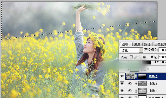 Photoshop调出甜美的淡绿色油菜花人物图片教程
