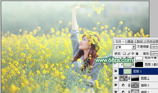 Photoshop调出甜美的淡绿色油菜花人物图片教程