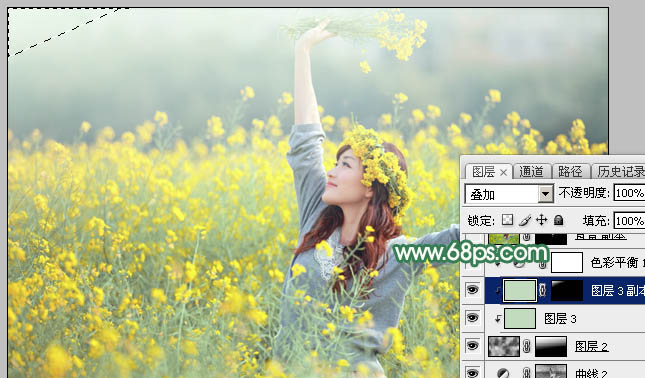 Photoshop调出甜美的淡绿色油菜花人物图片教程