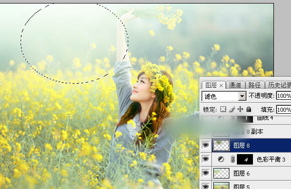 Photoshop调出甜美的淡绿色油菜花人物图片教程