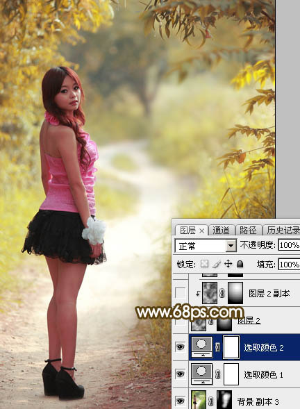 Photoshop为树林人物图片调制出淡美的秋季黄褐色