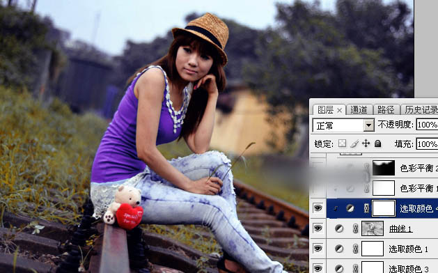 Photoshop为铁轨上的人物加上昏暗的暖色晨曦效果教程