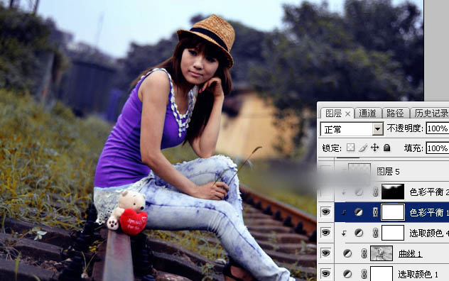 Photoshop为铁轨上的人物加上昏暗的暖色晨曦效果教程